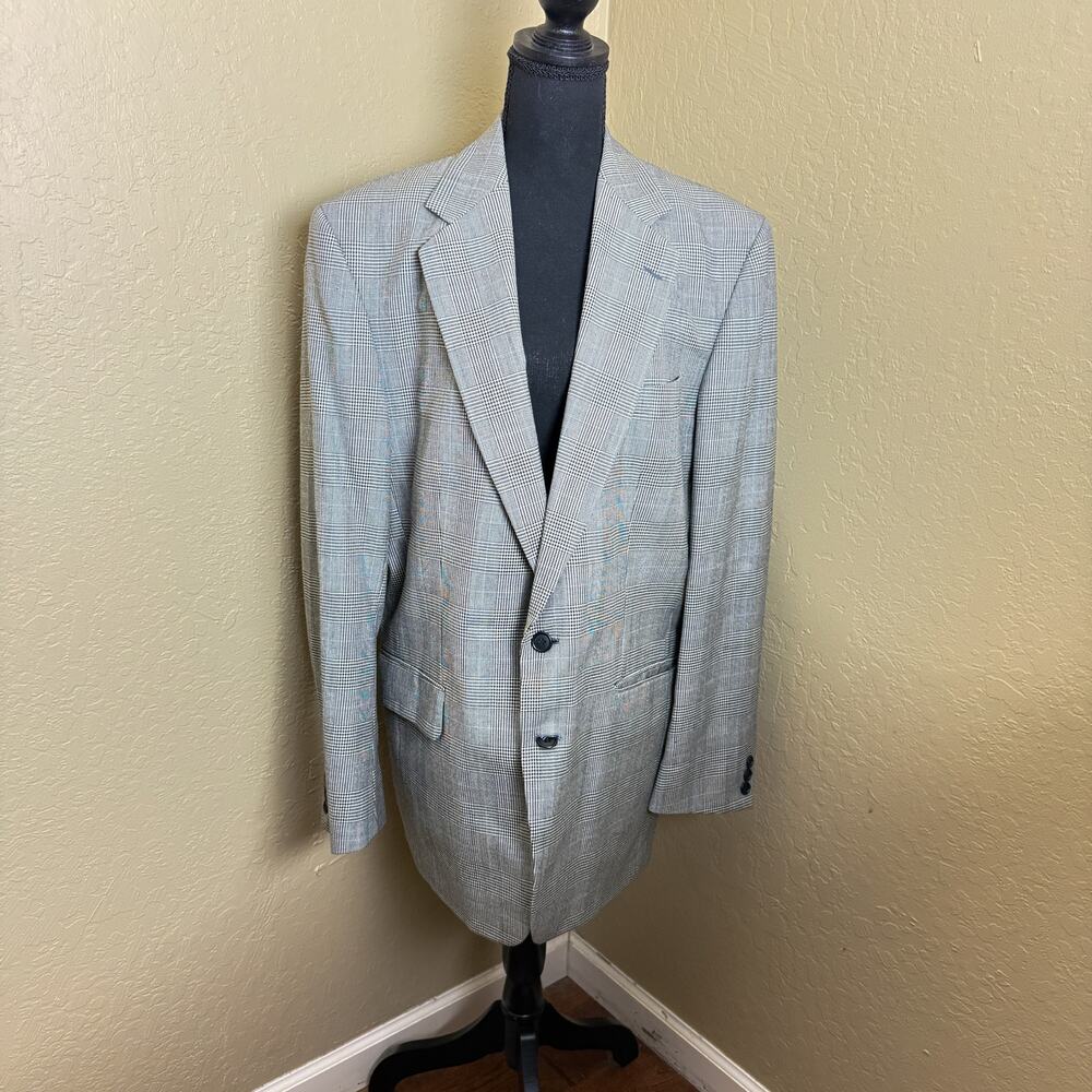 Premier Ron Chevalier Gray Glen Plaid Wool Blazer Sport Coat Mens 42L USA